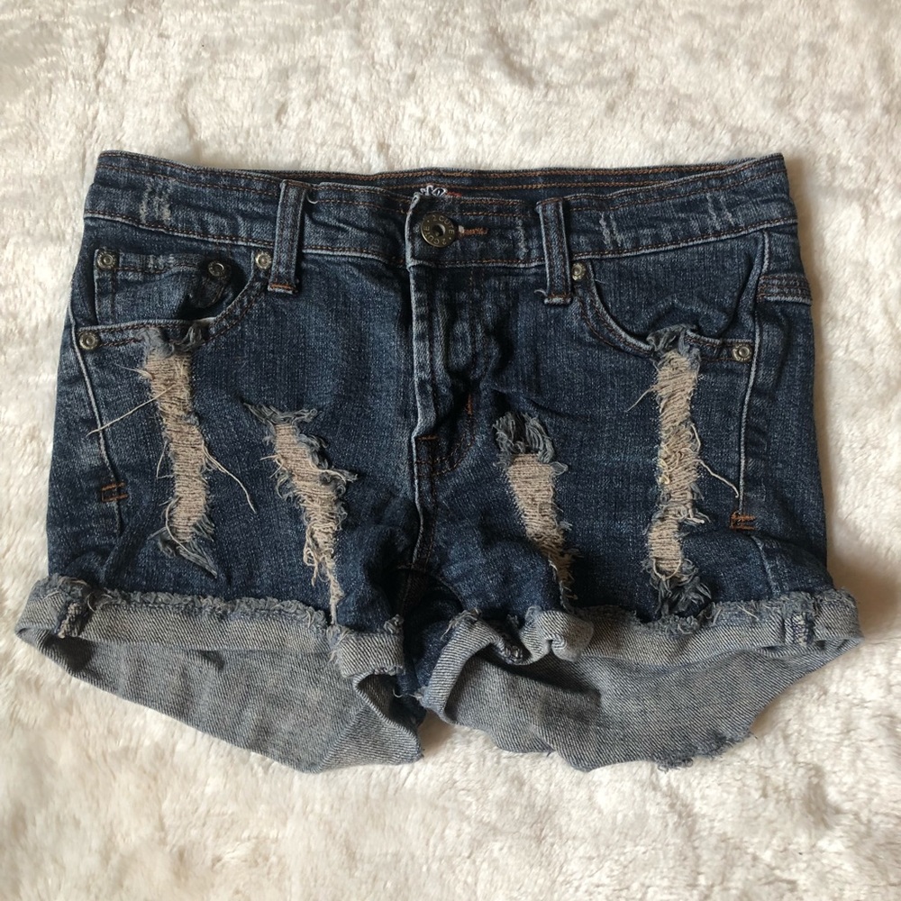 Woman’s Jr’s 2 Cute Blue Denim Ripped Shorts Size 3 XS